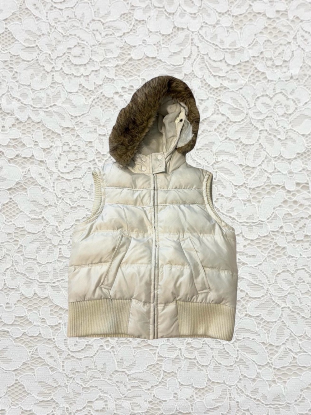 vintage aeropostale puffer vest with fur hood